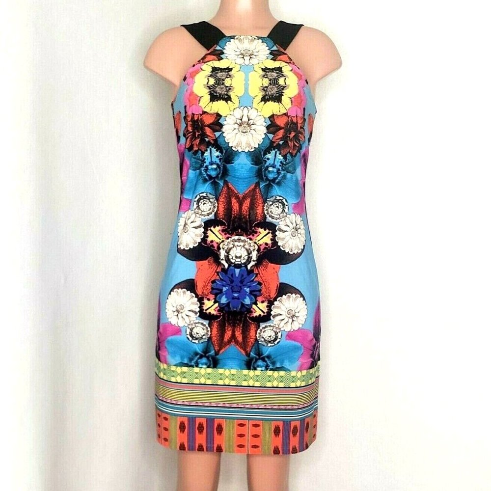 Donna Morgan Multicolor Sheath Dress Stretch Sleeveless Jersey Retro
